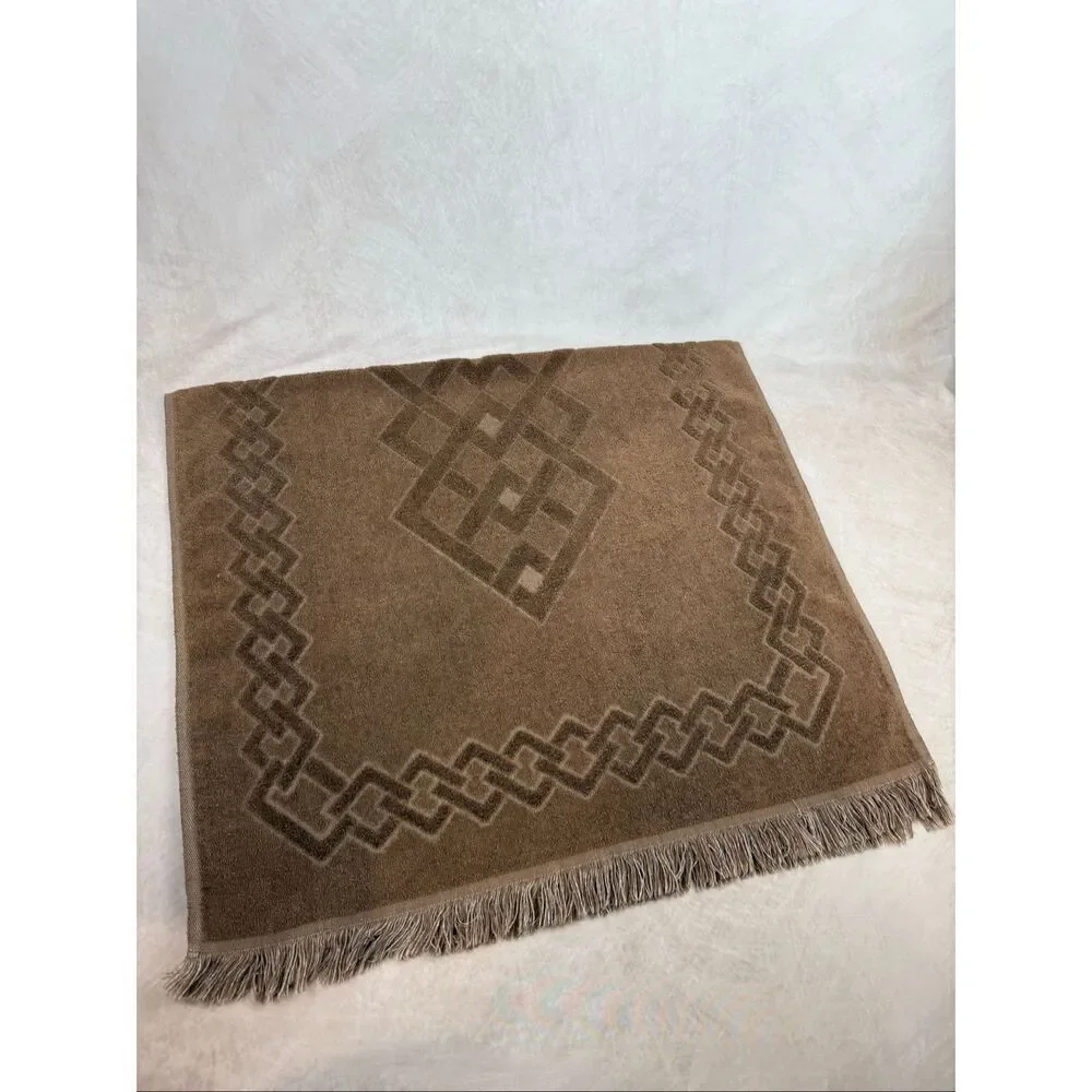 Vintage Cannon Brown Geometric Bath Towel 23x42” 1970s
